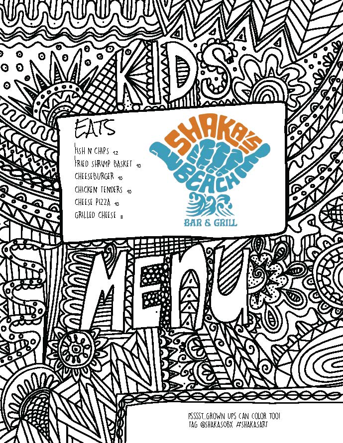 Shaka's Kids Menu 2026